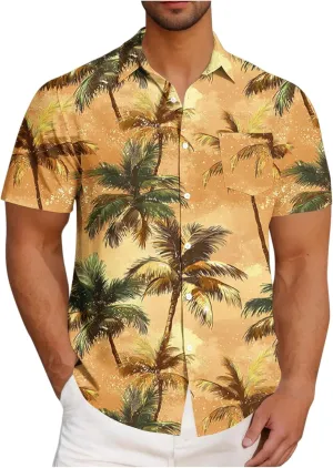 Hawaiian Cardigan Beach Tee Shirts for Mens Winter Fall Short Sleeve High Neck Loose Fit Tee Shirt Tops Mens 2025