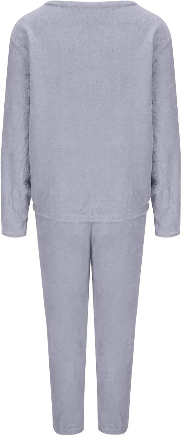 HGps8w Women's Embroidery Fuzzy Fleece Pajama Sets - Long Sleeve Pullover Sleepwear Tops Long Pants 2 Piece Lounge Outfits