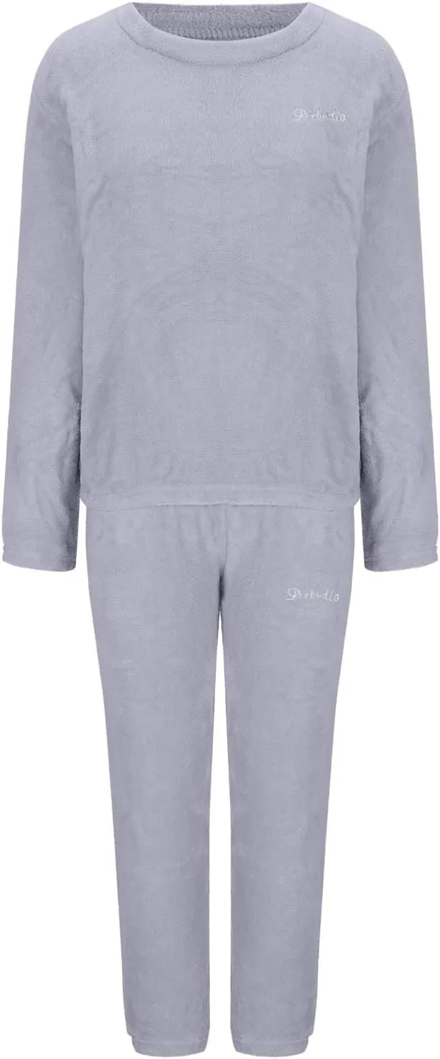 HGps8w Women's Embroidery Fuzzy Fleece Pajama Sets - Long Sleeve Pullover Sleepwear Tops Long Pants 2 Piece Lounge Outfits
