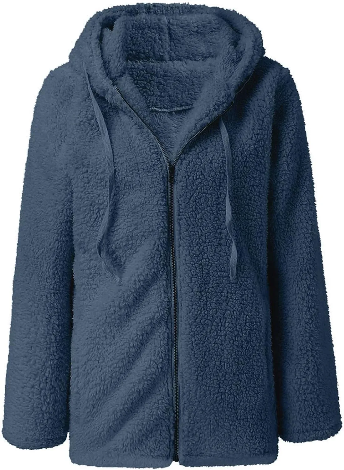 Hooded Cardigan for Women Fuzzy Fleece Open Front Sherpa Coat Solid Soft Casual Winter Outerwear with Pockets