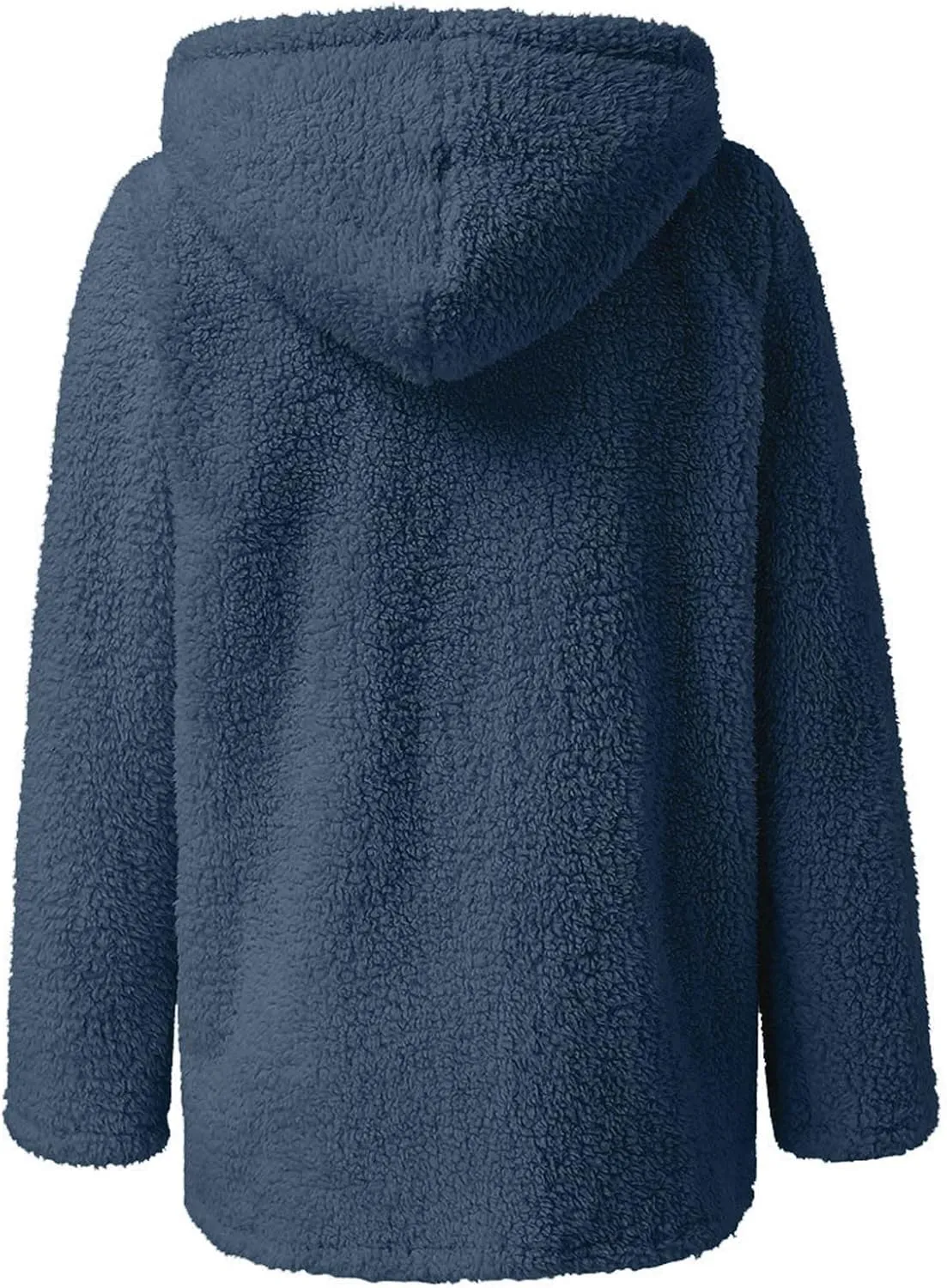 Hooded Cardigan for Women Fuzzy Fleece Open Front Sherpa Coat Solid Soft Casual Winter Outerwear with Pockets