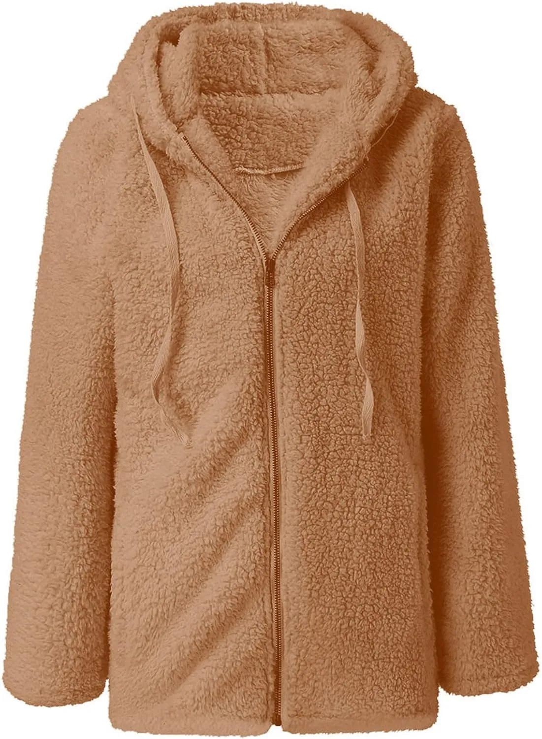 Hooded Cardigan for Women Fuzzy Fleece Open Front Sherpa Coat Solid Soft Casual Winter Outerwear with Pockets
