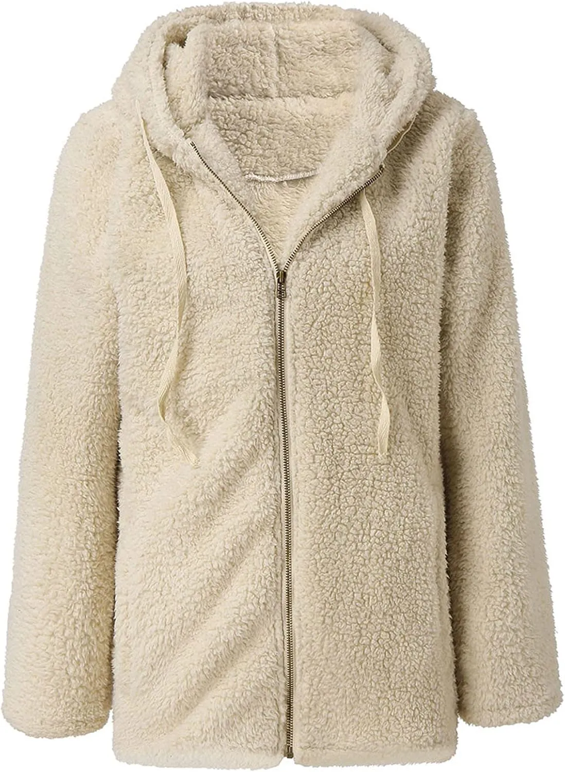 Hooded Cardigan for Women Fuzzy Fleece Open Front Sherpa Coat Solid Soft Casual Winter Outerwear with Pockets