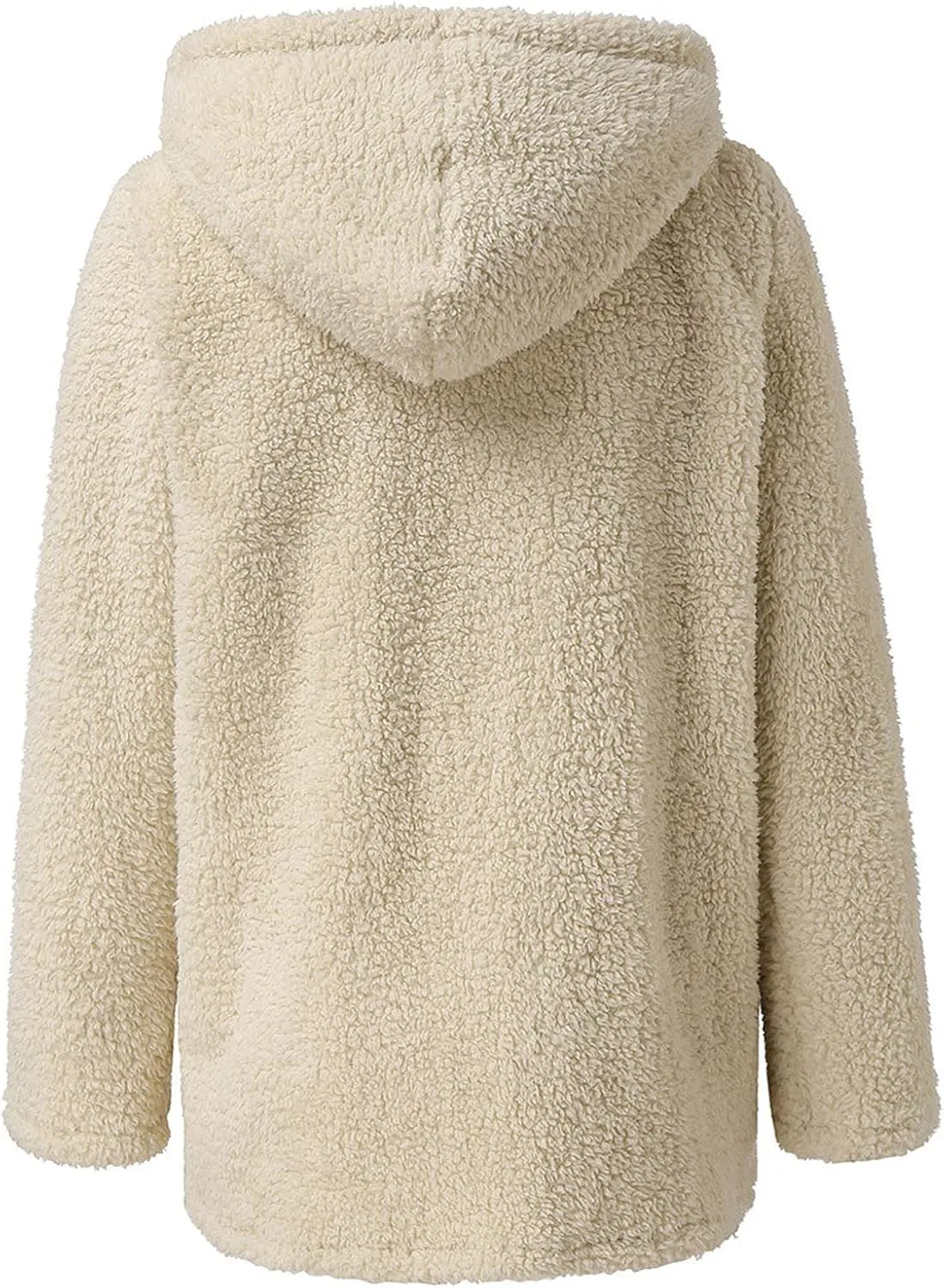 Hooded Cardigan for Women Fuzzy Fleece Open Front Sherpa Coat Solid Soft Casual Winter Outerwear with Pockets