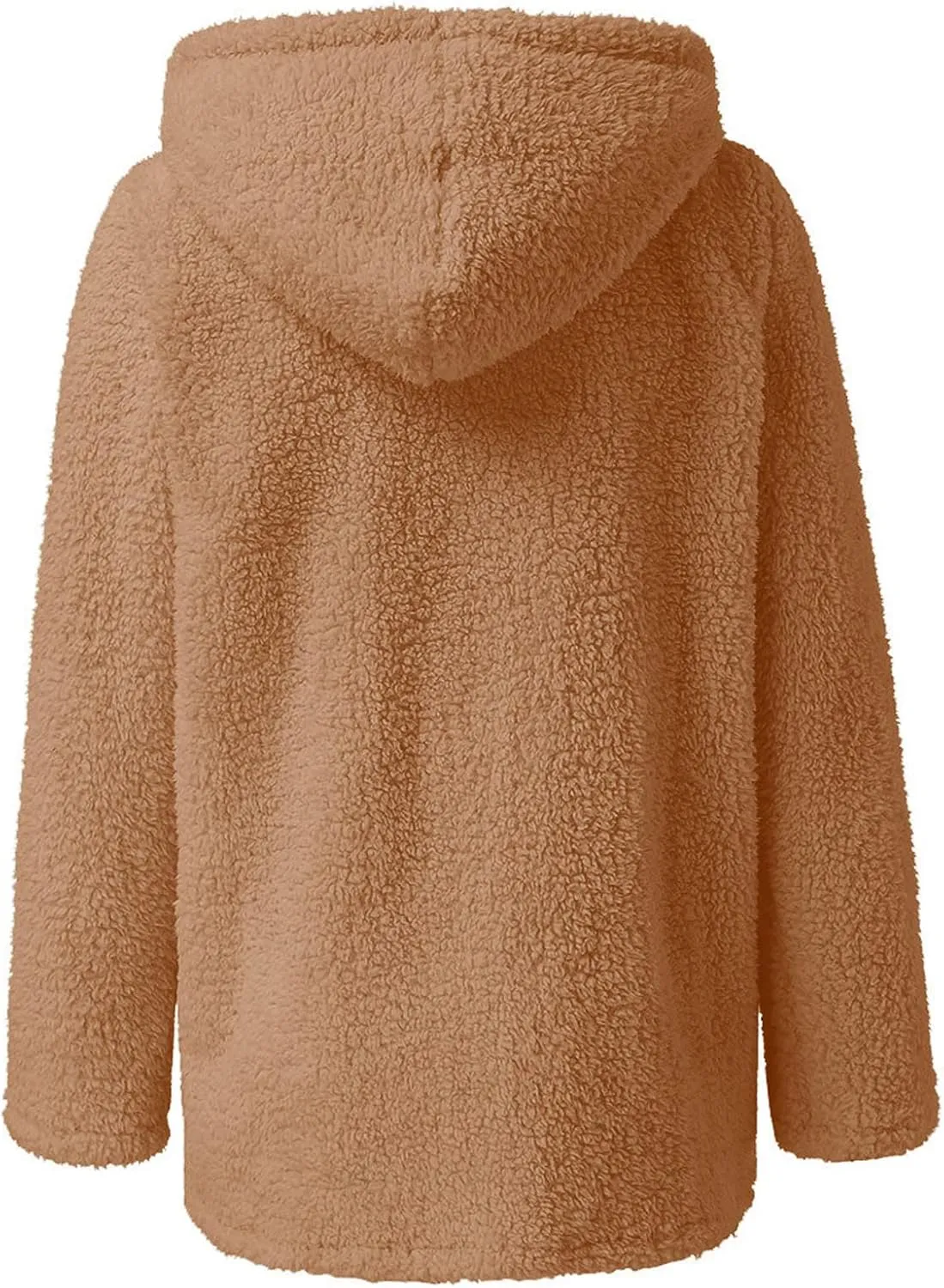Hooded Cardigan for Women Fuzzy Fleece Open Front Sherpa Coat Solid Soft Casual Winter Outerwear with Pockets