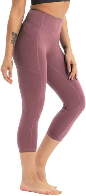 Hopgo Women's High Waist Yoga Pants with Pockets Compression Capri Leggings Tummy Control Workout Tights