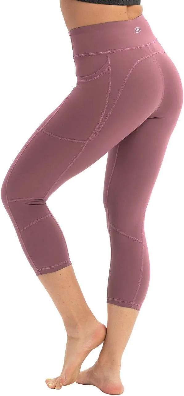 Hopgo Women's High Waist Yoga Pants with Pockets Compression Capri Leggings Tummy Control Workout Tights