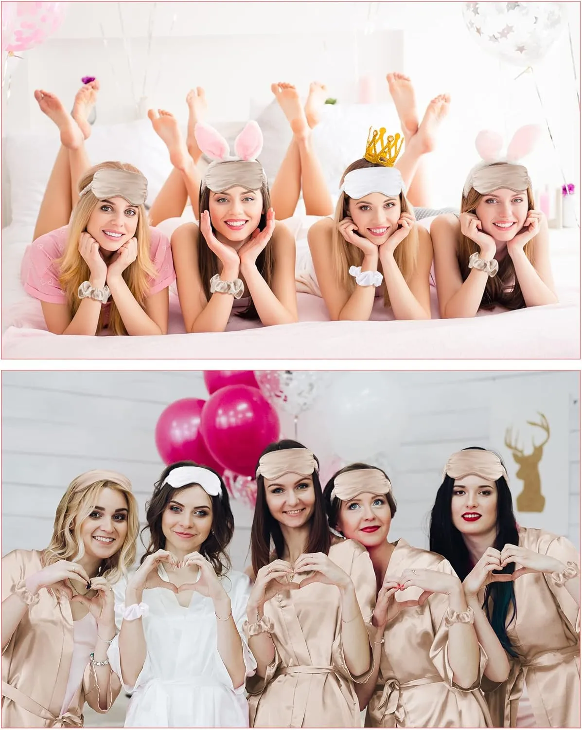 Jecery 7 Pcs Bridesmaid Robe Sets Bride Silk Satin Bridal Party with Sleeping Eye Mask and Elastic Headband