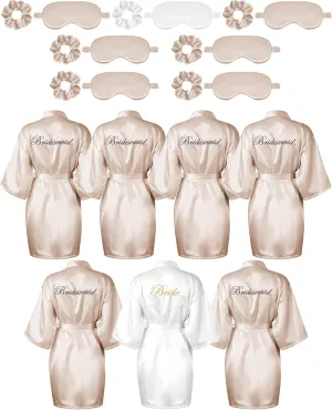 Jecery 7 Pcs Bridesmaid Robe Sets Bride Silk Satin Bridal Party with Sleeping Eye Mask and Elastic Headband