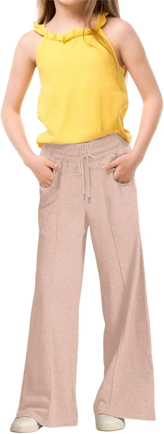 Joggers for Girls Tracksuit Bottoms Kids Girls Straight Leg Adjustable Waist Jogging Bottoms with Pockets