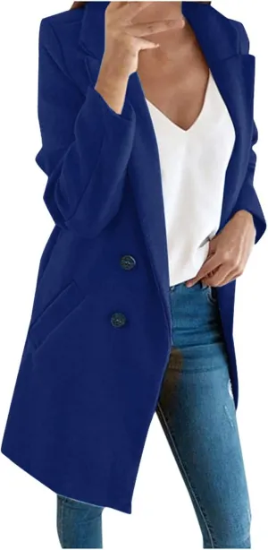 jsaierl Women Pea Coat Winter Mid Long Coat Lapel Double Breasted Peacoat 2024 Fall Plus Size Trench Coat Jackets Outwear