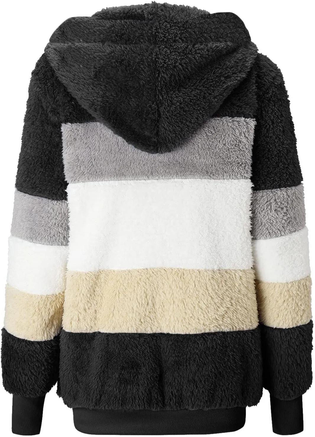 LCMTWX Womens Fuzzy Fleece Jacket Solid Color Artificial Wool Zipper Drawstring Long-Sleeved Hoodie Outerwear with