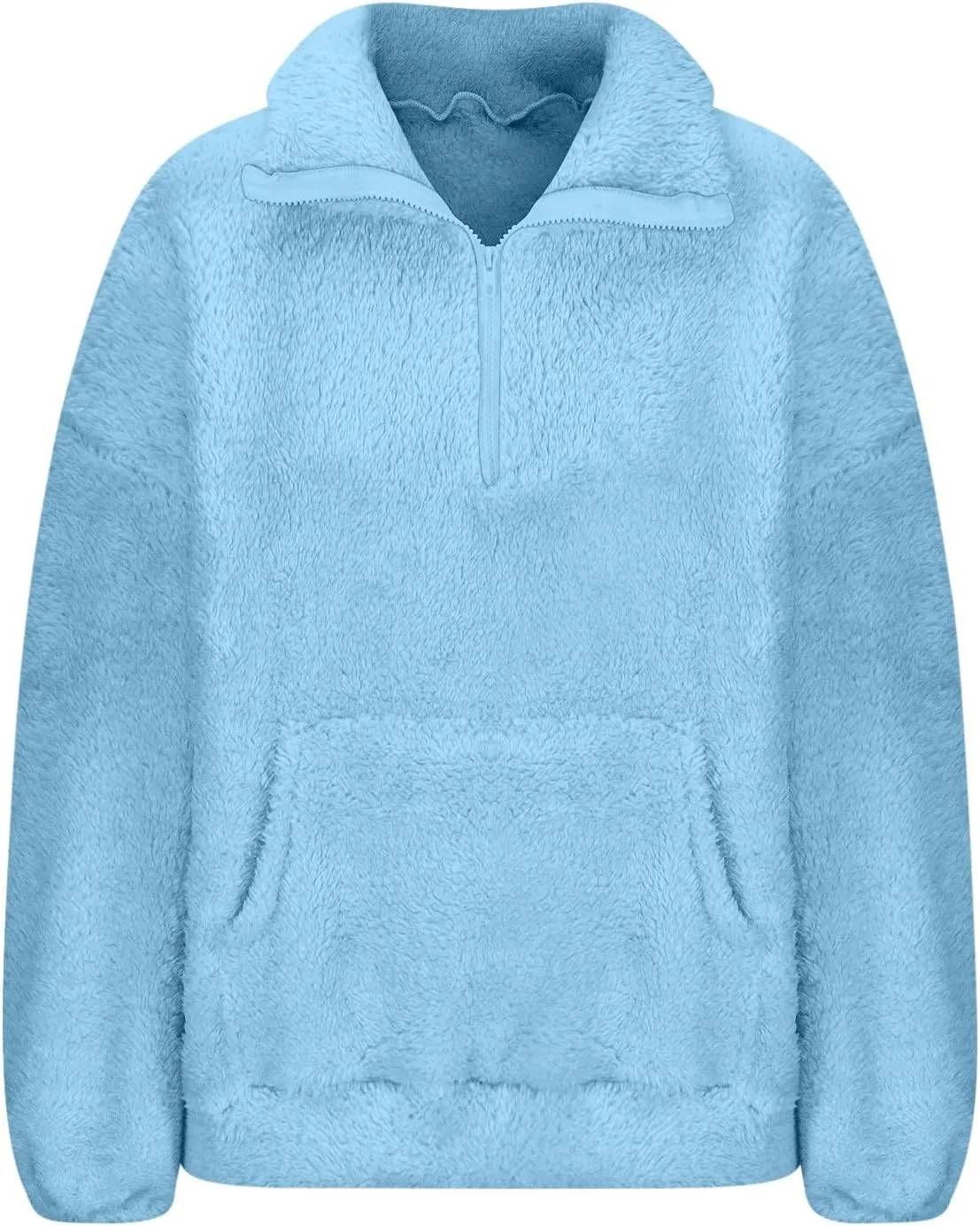 lcziwo Womens Fleece Cropped Sweatshirt Fuzzy Sherpa Half Zip Pullover Tops Oversized Warm Winter Coat with Pockets