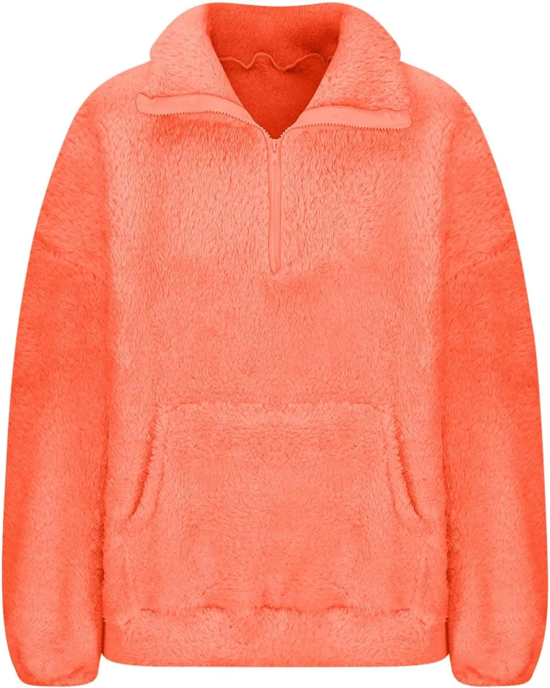lcziwo Womens Fleece Cropped Sweatshirt Fuzzy Sherpa Half Zip Pullover Tops Oversized Warm Winter Coat with Pockets