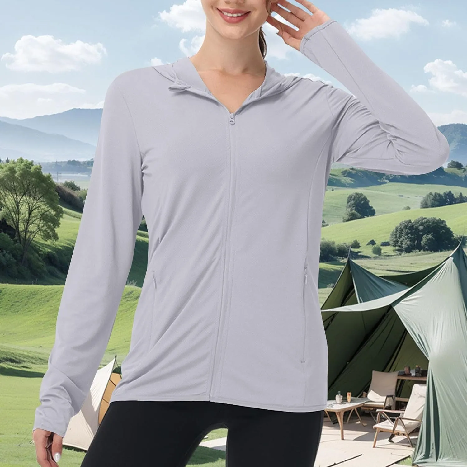 Lightweight Sun Shirt for Women Long Sleeve SPF UV Sun Protection Shirts Cardigan with Pockets Swim Cover Ups