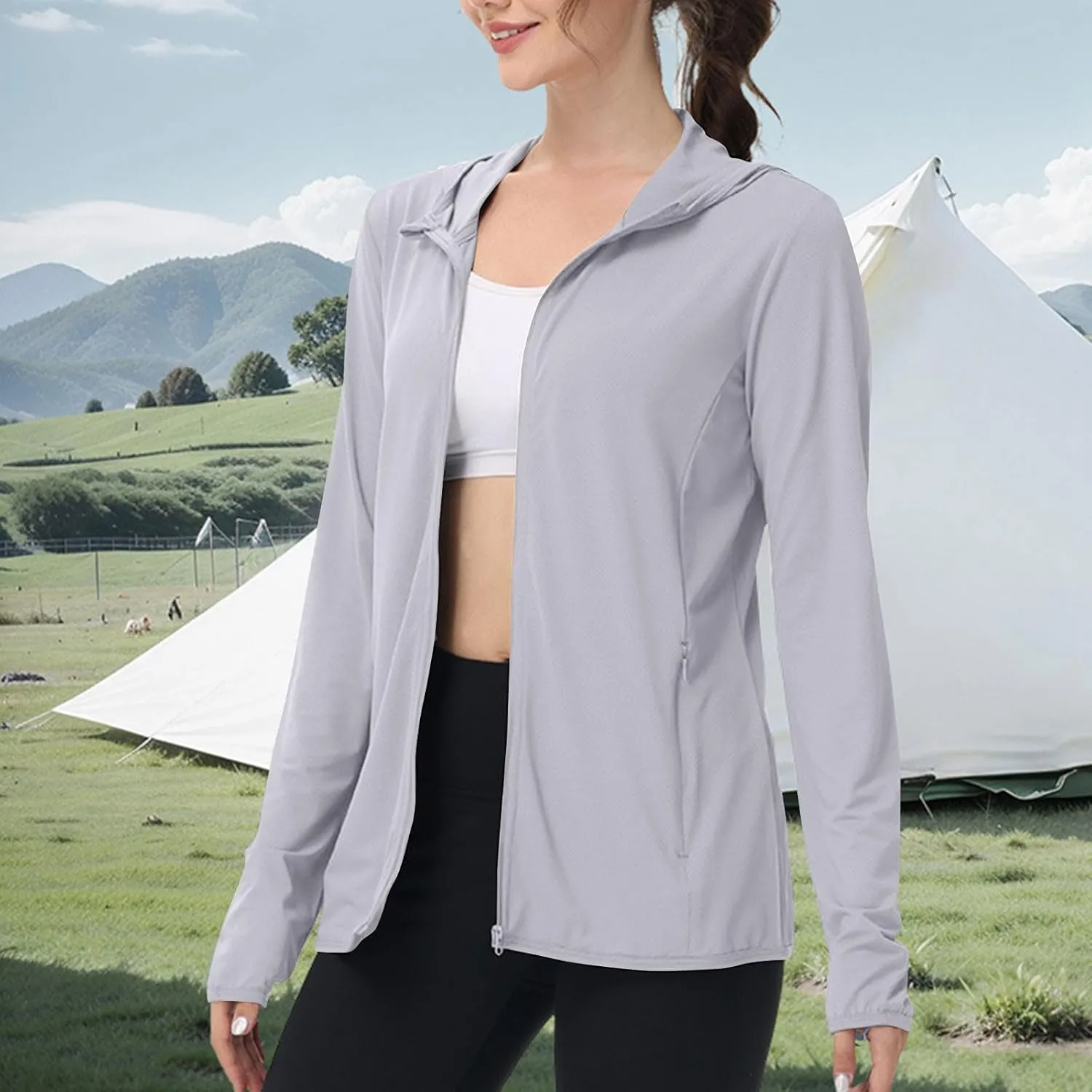 Lightweight Sun Shirt for Women Long Sleeve SPF UV Sun Protection Shirts Cardigan with Pockets Swim Cover Ups