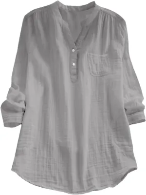 Linen Gauze Shirts Women 2025 Summer Long Sleeve Button Down Vneck Casual Tee Lightweight Vacation Going Out Blouses