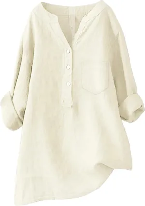 Linen Shirt for Women Loose V Neck Tops Womens Daily Summer T-Shirts 2025