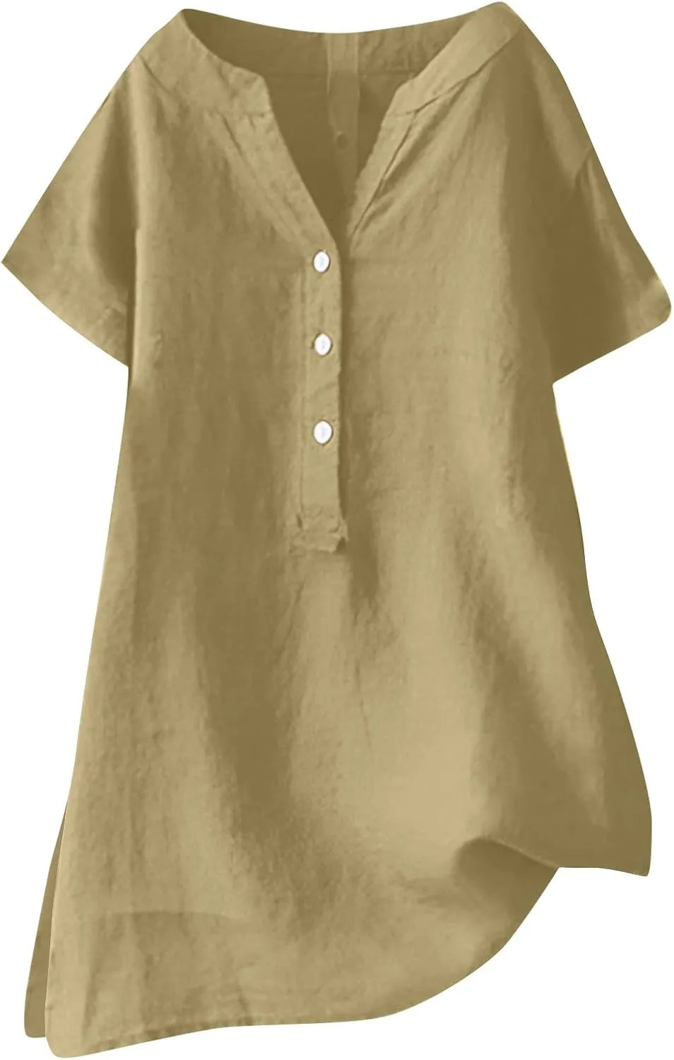 Linen Tops for Women Button Down Vneck Shirts 2025 Summer Casual Short Sleeve Loose Tshirt Cotton Linen Blouse Tee