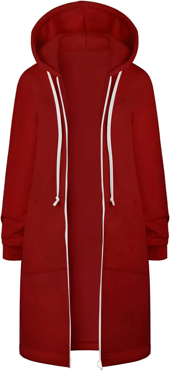 Long Hoodies for Women Casual Full Zip up Fashion Plus Size Hoodie Tunic Sweatshirts Jackets with Pockets S-5XL