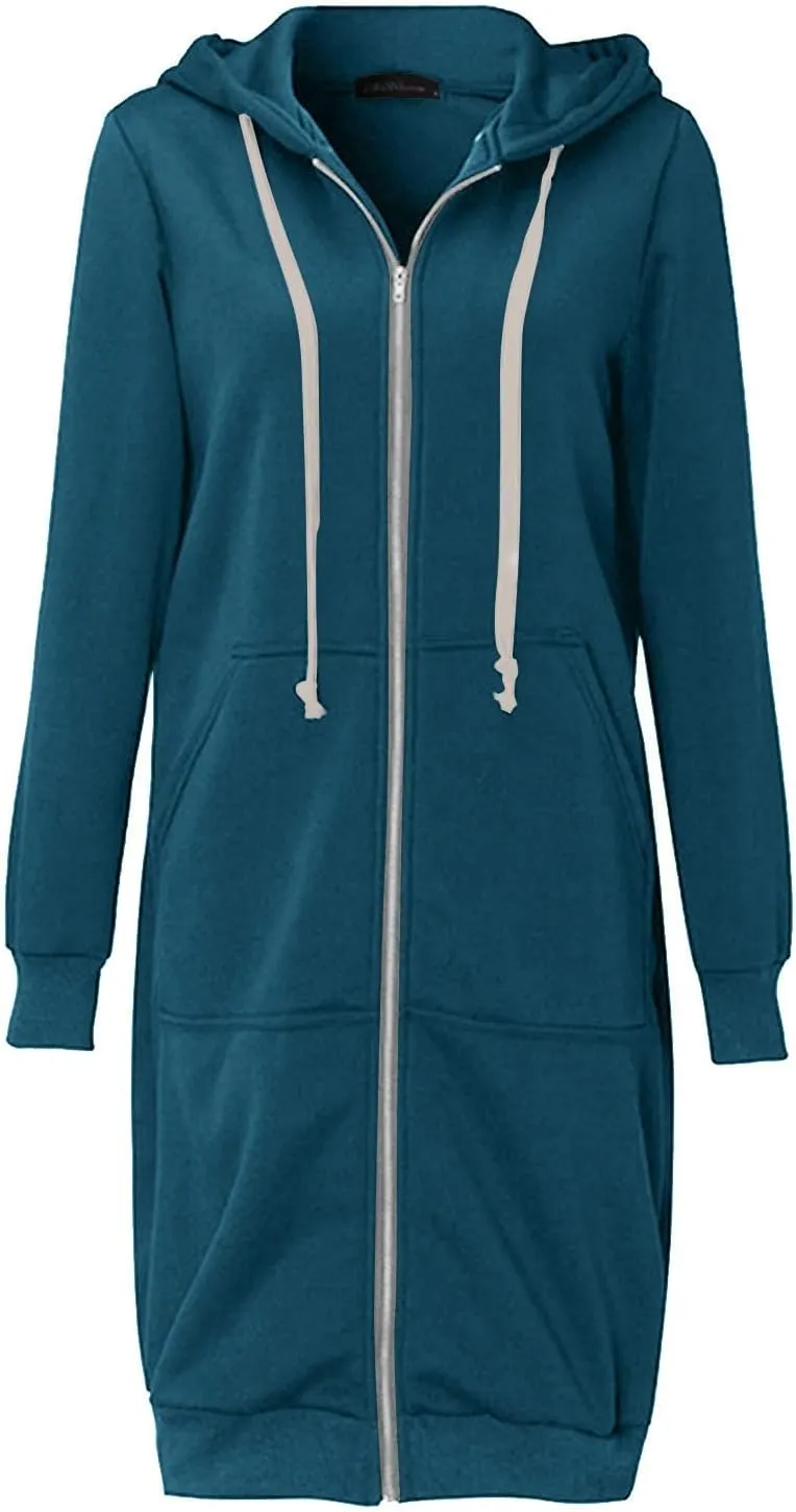 Long Hoodies for Women Casual Full Zip up Fashion Plus Size Hoodie Tunic Sweatshirts Jackets with Pockets S-5XL