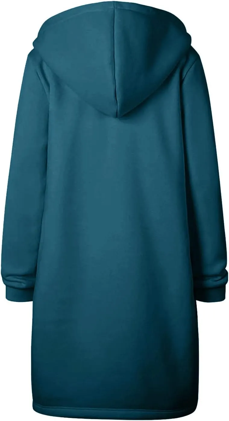 Long Hoodies for Women Casual Full Zip up Fashion Plus Size Hoodie Tunic Sweatshirts Jackets with Pockets S-5XL