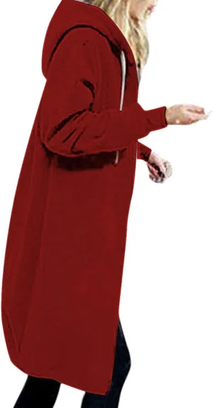 Long Hoodies for Women Casual Full Zip up Fashion Plus Size Hoodie Tunic Sweatshirts Jackets with Pockets S-5XL