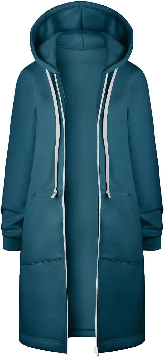 Long Hoodies for Women Casual Full Zip up Fashion Plus Size Hoodie Tunic Sweatshirts Jackets with Pockets S-5XL
