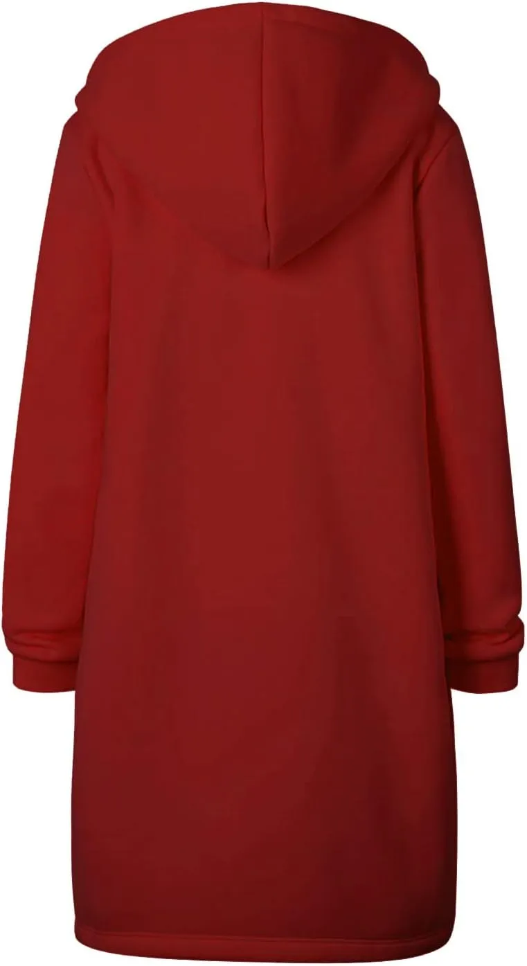 Long Hoodies for Women Casual Full Zip up Fashion Plus Size Hoodie Tunic Sweatshirts Jackets with Pockets S-5XL