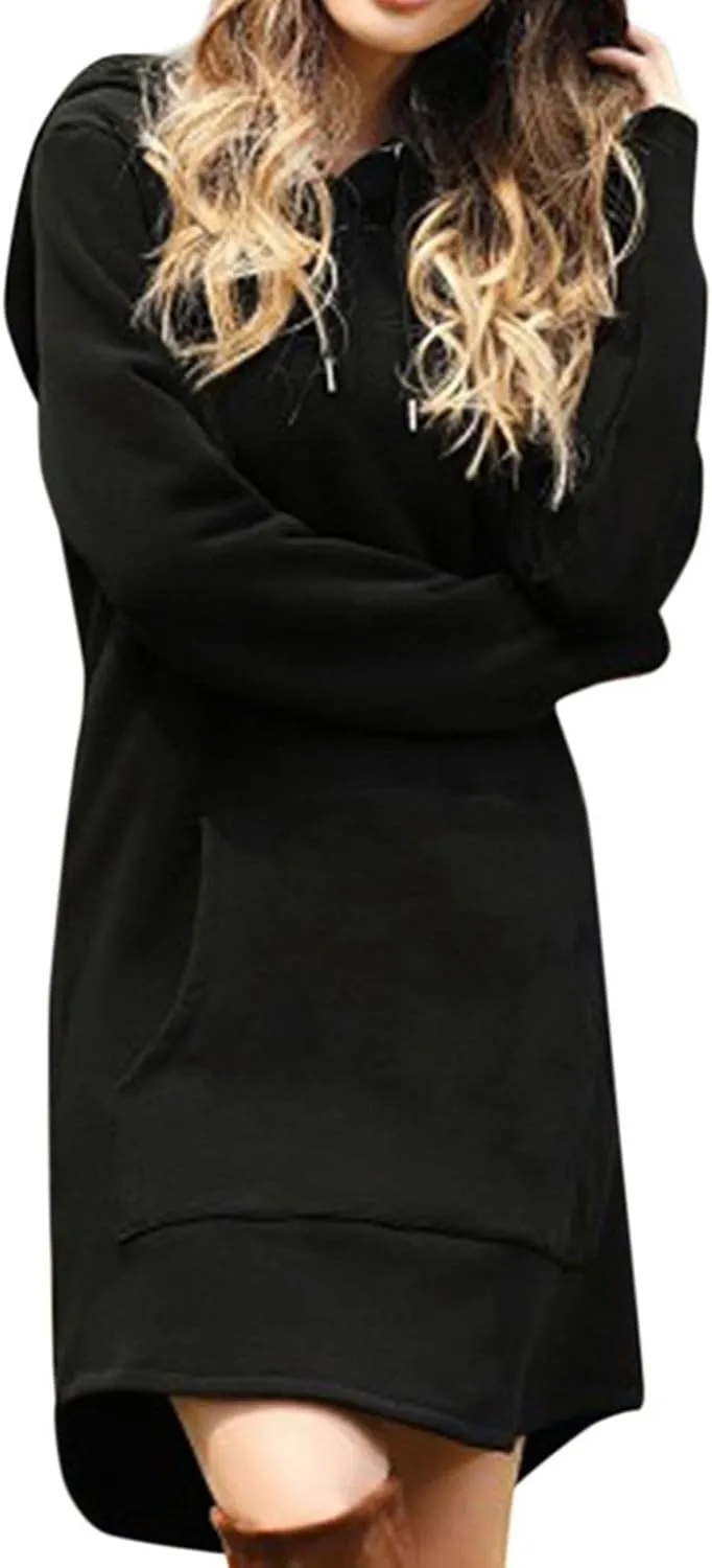 Long Sleeve Dress for Women Lightweight Kangaroo Pocket Hoodie Dress Fall Hoode Sweatshirts Dress for Women