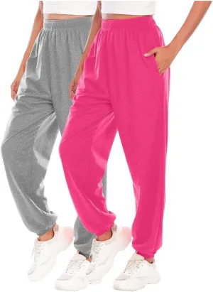 Lpmadey 2 Pack: Womens Baggy Sweatpants Active Soft Lightweight Lounge Jogger Pants Lounge Workout Jogging with Pockets