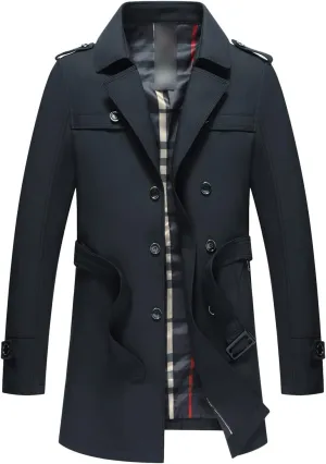 Maiyifu-GJ Mens Casual Double Breasted Trench Coat Casual Lapel Slim Windbreaker Jacket Warm Stylish Long Overcoat with Belt