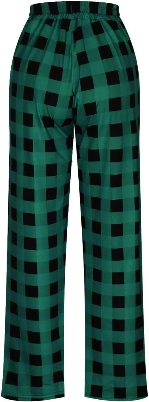 Men Sweatpants Plaid Print Drawstring Sleep Bottoms Lounge Soft Sleep Pants Vintage Sports Palazzo Pant with Pockets