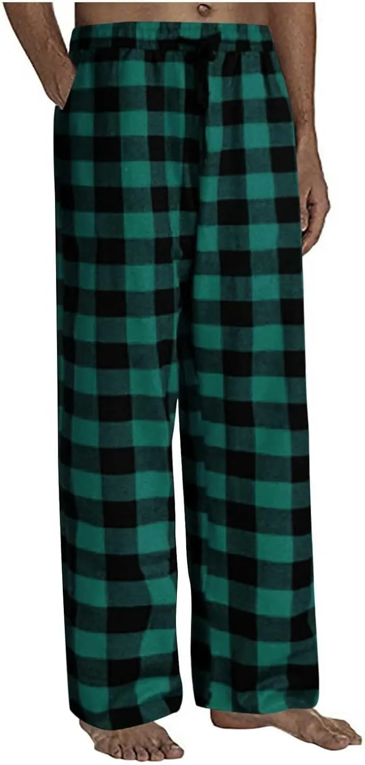 Men Sweatpants Plaid Print Drawstring Sleep Bottoms Lounge Soft Sleep Pants Vintage Sports Palazzo Pant with Pockets