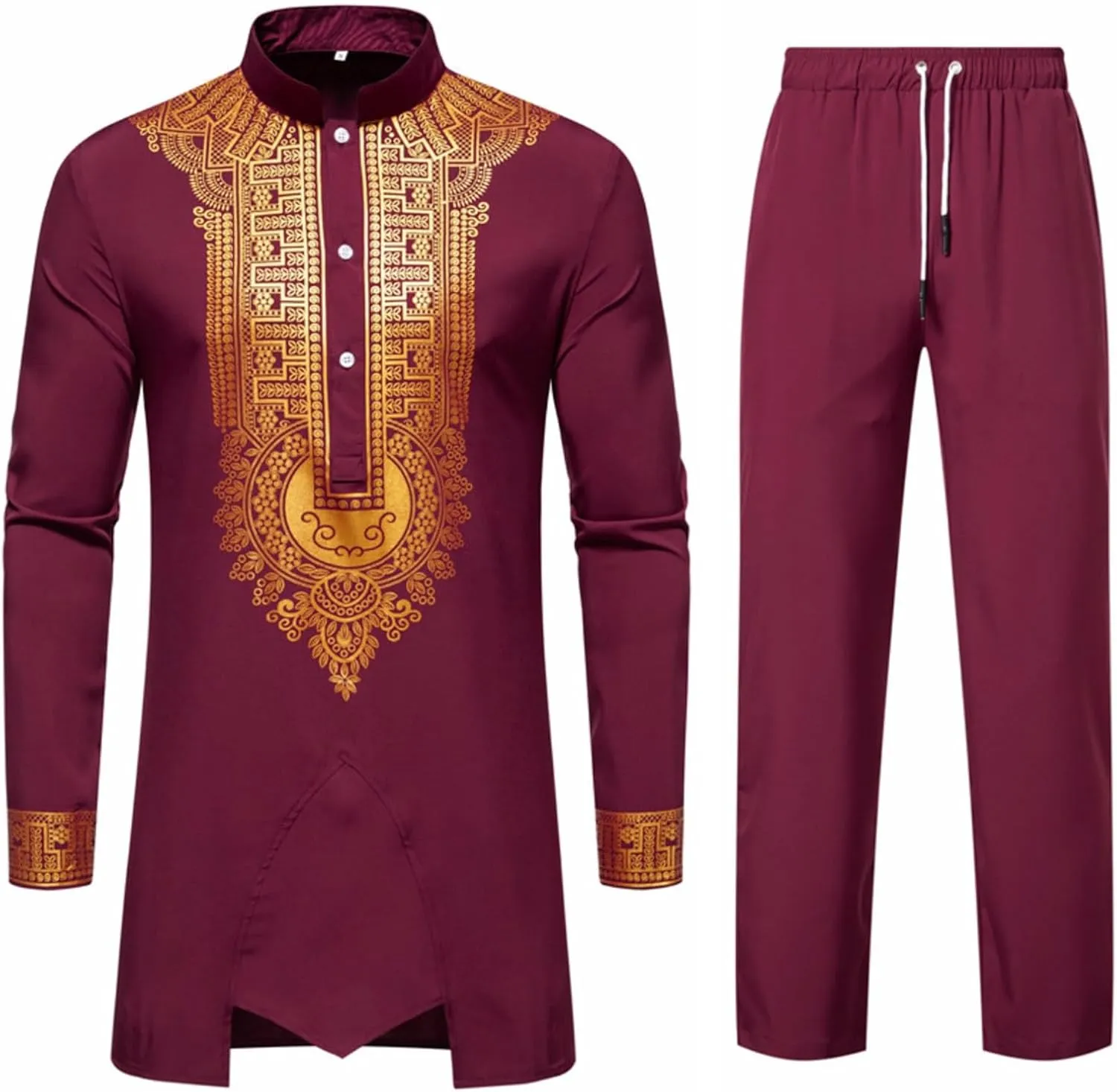 Mens Arab Kaftan Robe Muslim Cotton Muslim Robe Gown Cardigan and Pants Set Islamic Robe Arabic Robes for Men 2024