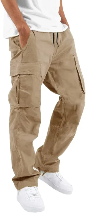 Men's Cargo Pants Casual Joggers Athletic Pants Loose Straight Sweatpants Outdoor Lightweight Tactical with Pockets