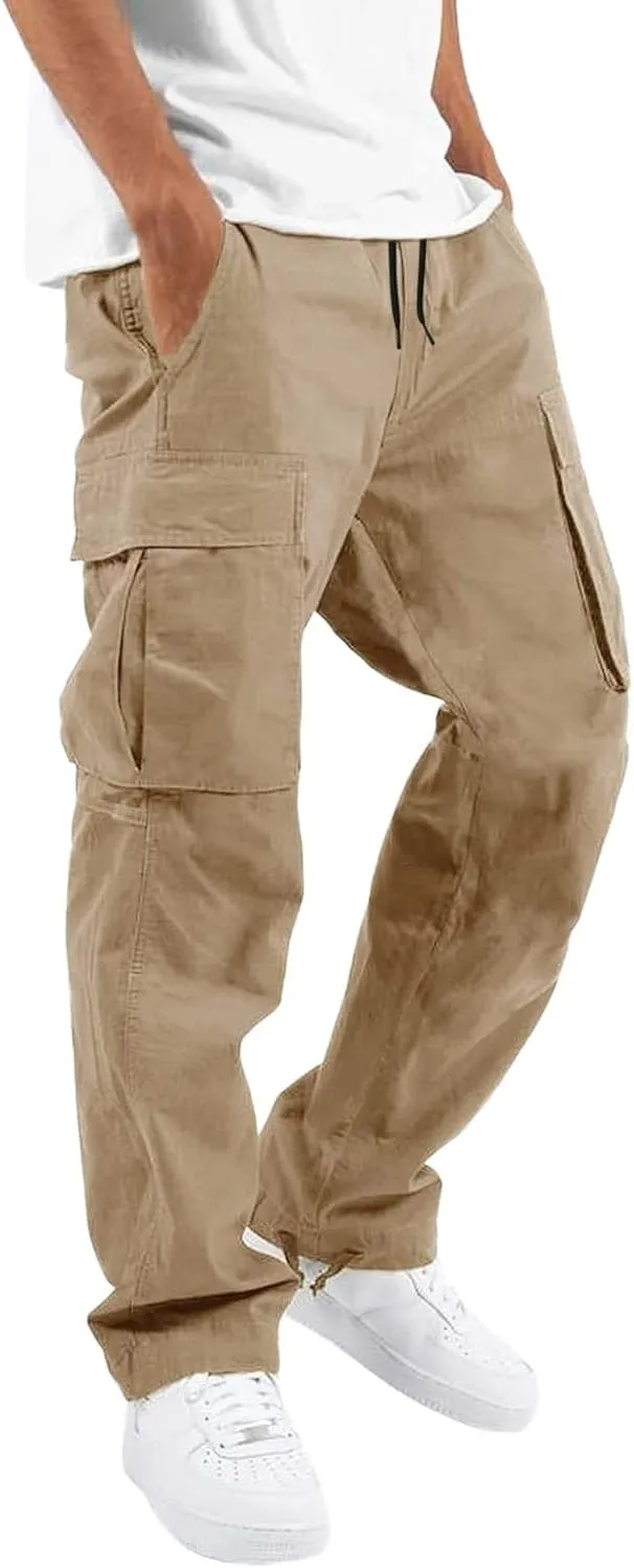 Men's Cargo Pants Casual Joggers Athletic Pants Loose Straight Sweatpants Outdoor Lightweight Tactical with Pockets