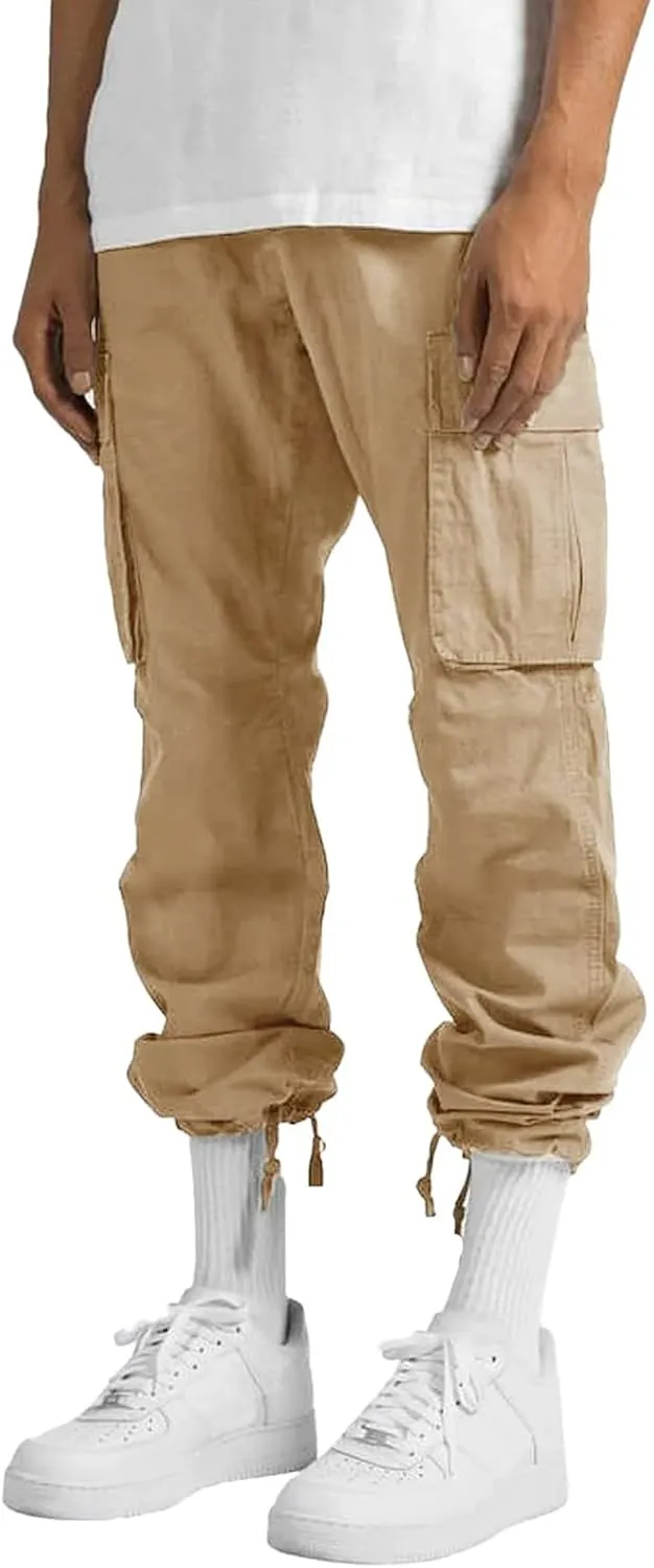 Men's Cargo Pants Casual Joggers Athletic Pants Loose Straight Sweatpants Outdoor Lightweight Tactical with Pockets