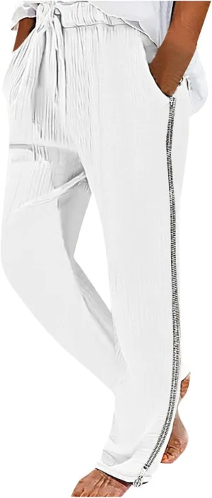 Mens Casual Soft Linen Pants Elastic Waist Drawstring Beach Spring Summer Pants Lightweight Linen Trousers Yoga Pants