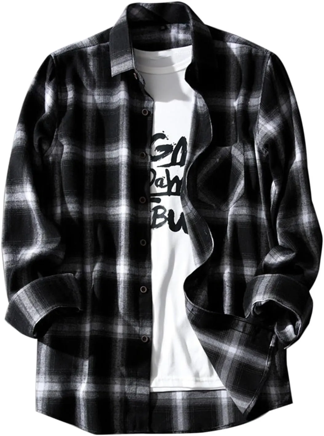 Mens Flannel Plaid Shirts Long Sleeve Casual Button Down Shirt Relaxed Fit Lightweight Pockets Gingham Shirt for Work