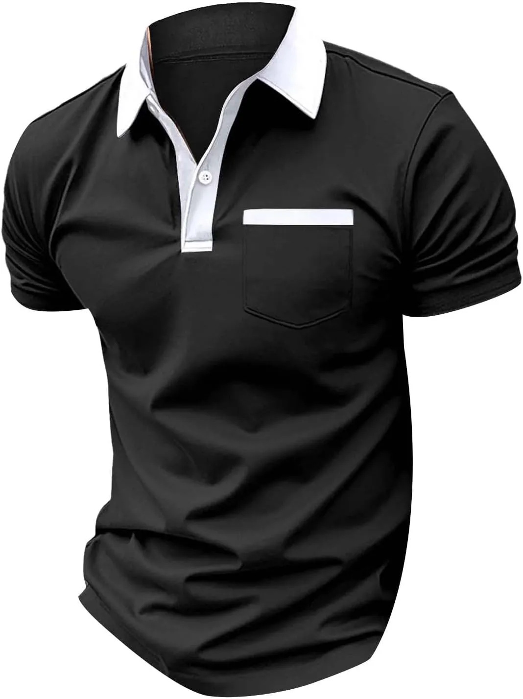 Mens Lightweight Golf Shirts with Pocket Button Down Short Sleeve Summer Casual Polos for Men Slim Fit Stretch Lapel Shirts