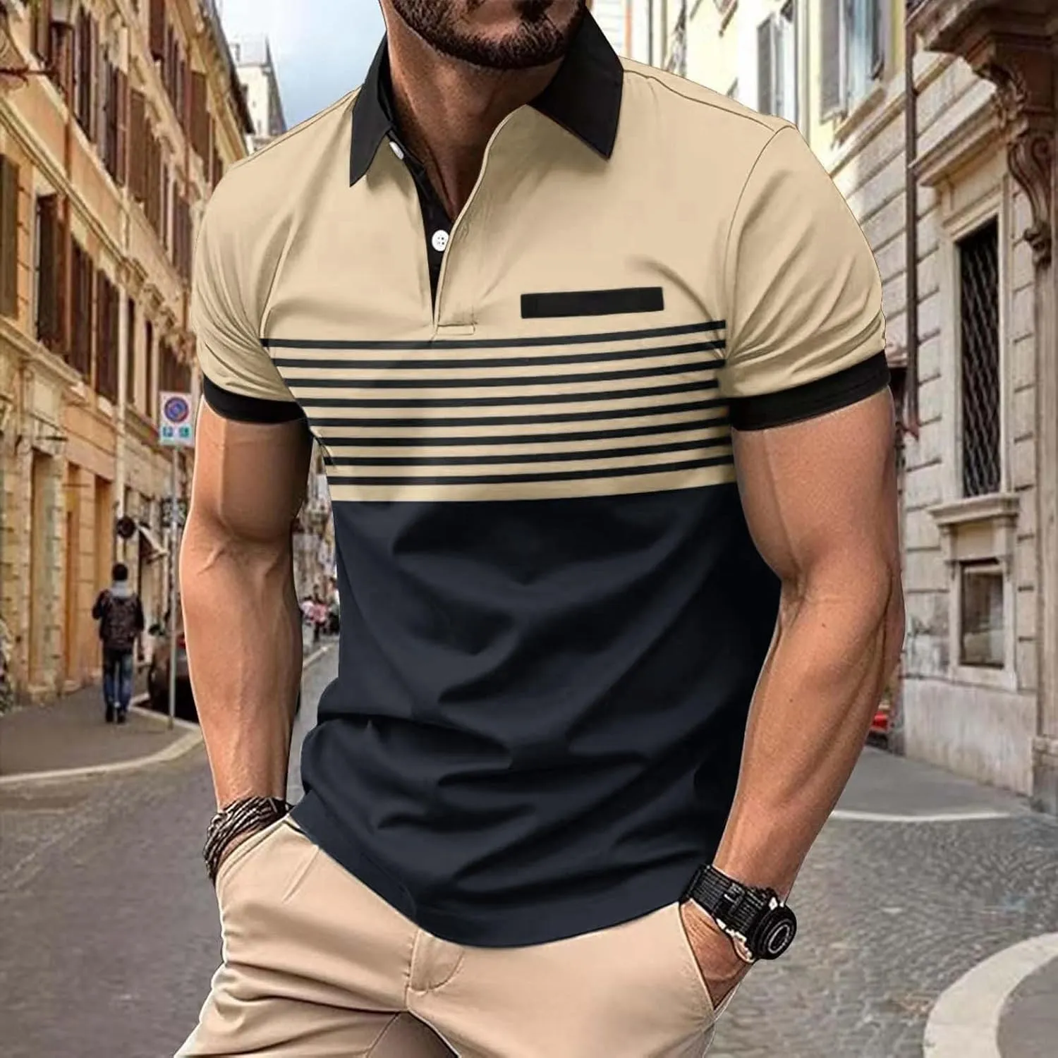 Mens Lightweight Golf Shirts with Pocket Button Down Short Sleeve Summer Casual Polos for Men Slim Fit Stretch Lapel Shirts