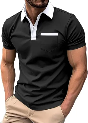 Mens Lightweight Golf Shirts with Pocket Button Down Short Sleeve Summer Casual Polos for Men Slim Fit Stretch Lapel Shirts