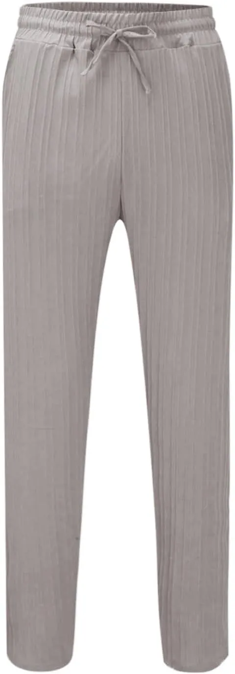 Mens Linen Cotton Yoga Casual Pants Summer Drawstring Elastic Waist Beach Trousers Loose Lounge Jogger Sweatpants