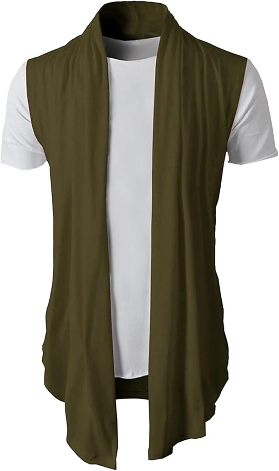 Men's Muslim Clothes Men's Ruffle Shawl Collar Cardigan Sleeveless Open Front Vest Lightweight Long Length Drape Cape