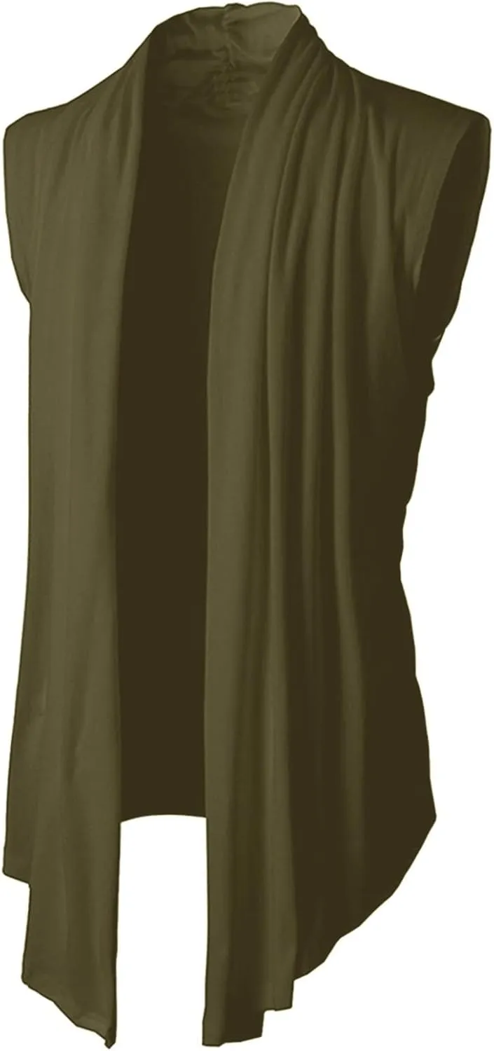 Men's Muslim Clothes Men's Ruffle Shawl Collar Cardigan Sleeveless Open Front Vest Lightweight Long Length Drape Cape