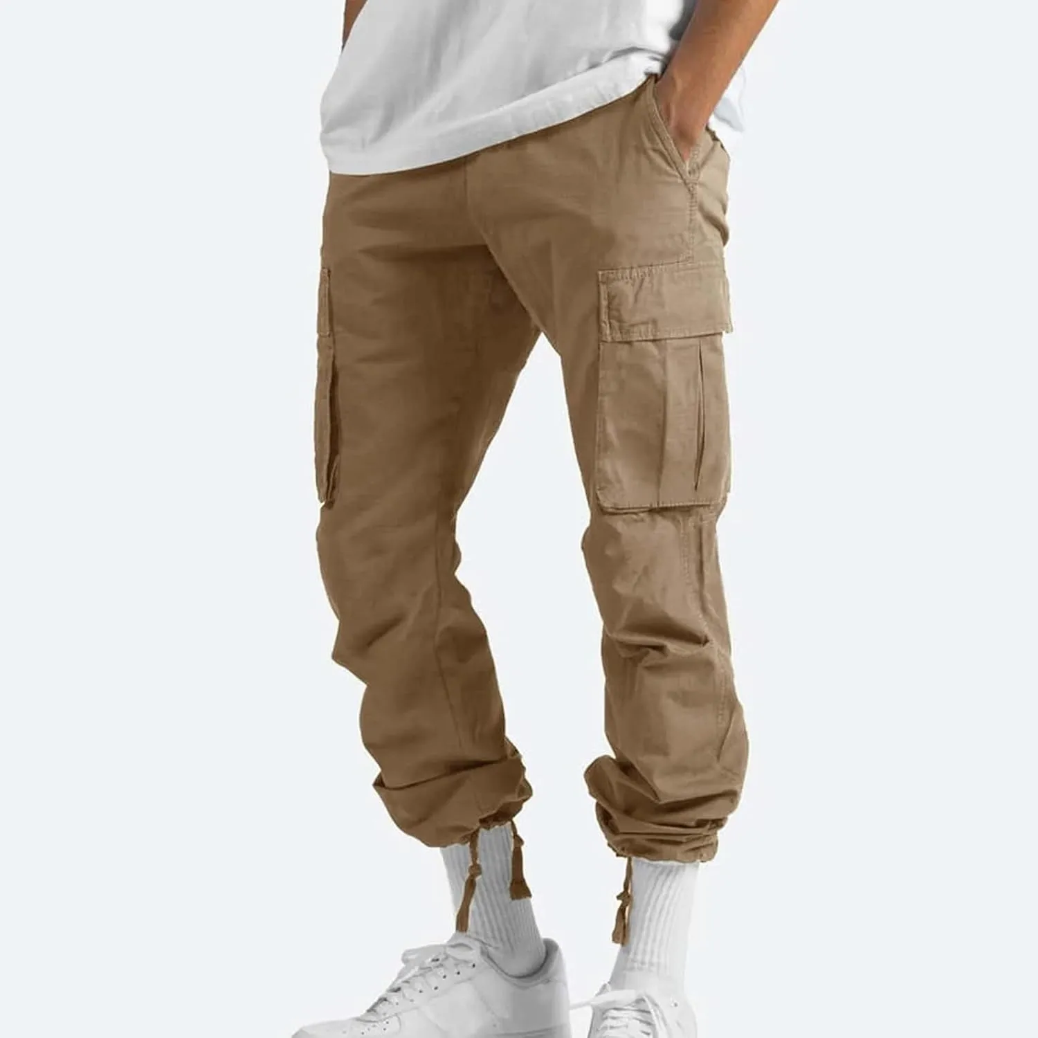Mens Outdoor Cargo Pants Lightweight Relaxed Fit Tactical Pants Solid Camo Multi Pockets Classic Trousers