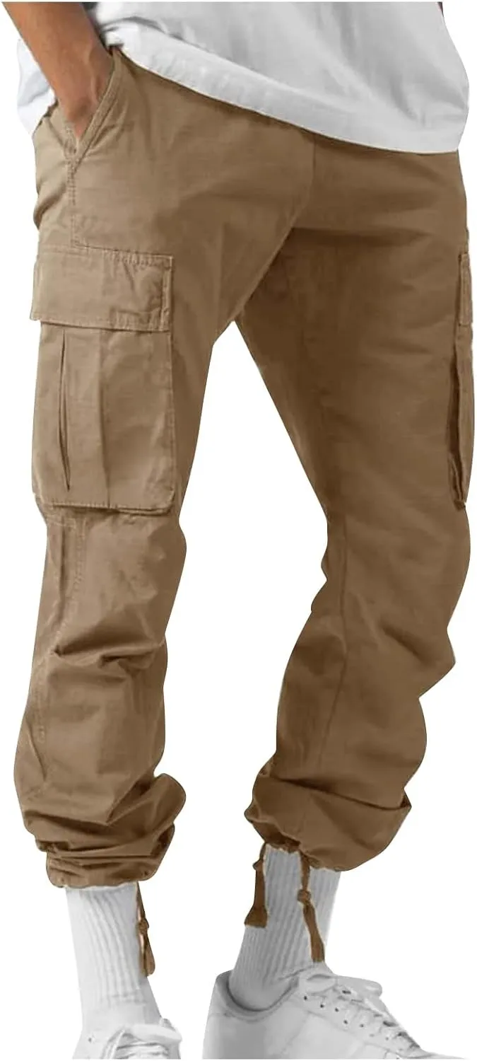 Mens Outdoor Cargo Pants Lightweight Relaxed Fit Tactical Pants Solid Camo Multi Pockets Classic Trousers
