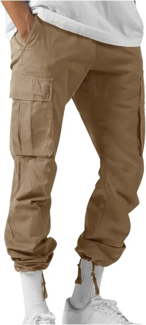 Mens Outdoor Cargo Pants Lightweight Relaxed Fit Tactical Pants Solid Camo Multi Pockets Classic Trousers