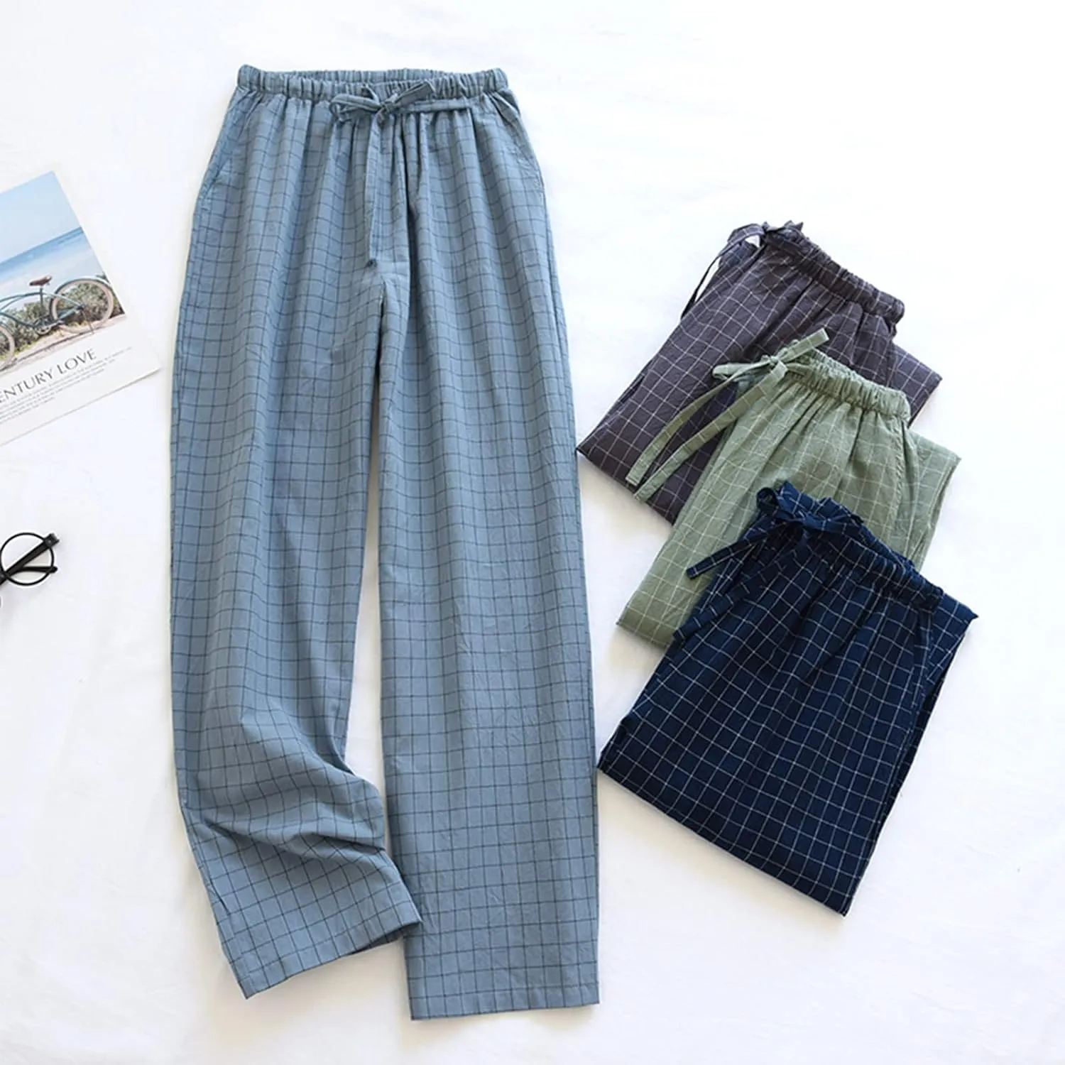 Men's Pajama Pants Cotton Pjs Bottoms Lightweight Pajama Bottoms Woven Knit Pants With Pocket